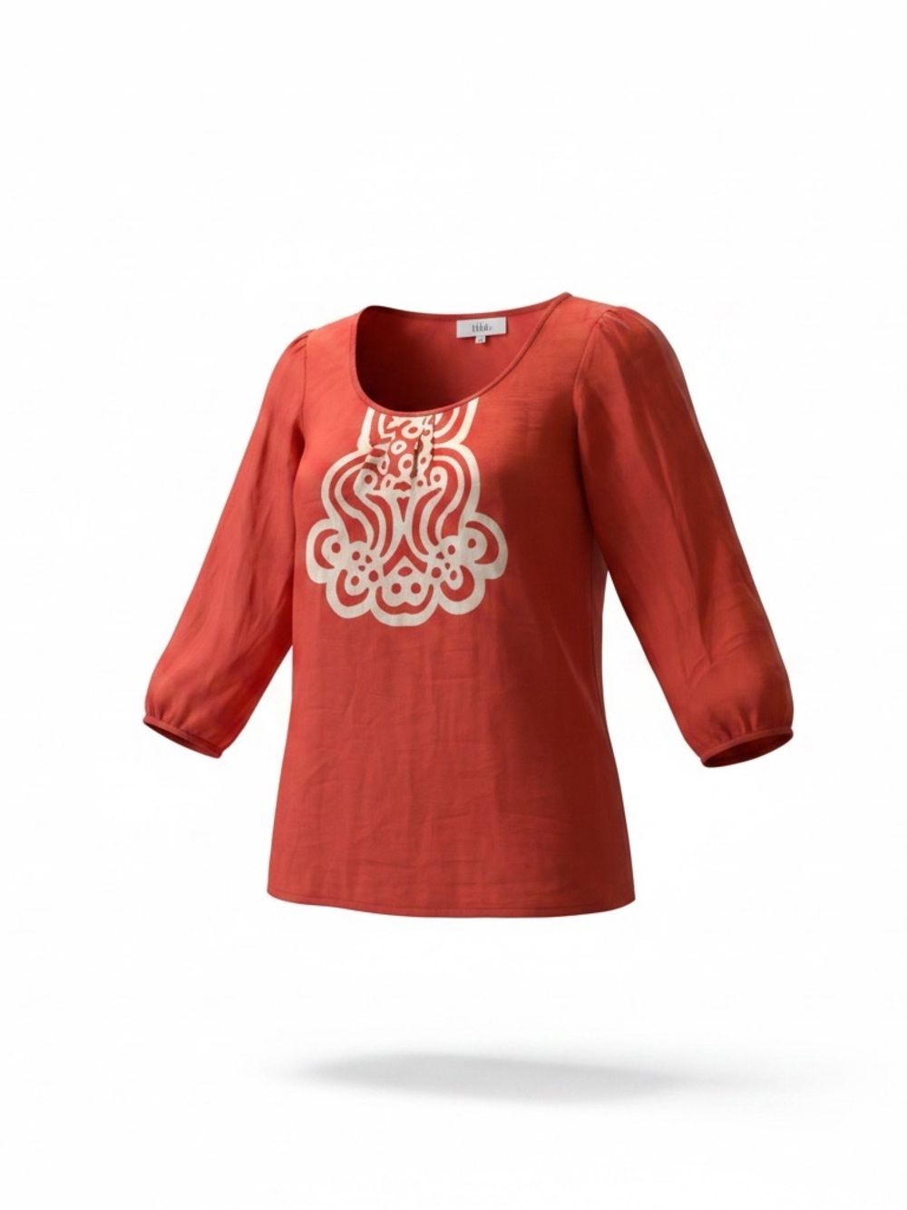 Tibi Coral Tunic with Cream Embroidered Front 100% Silk